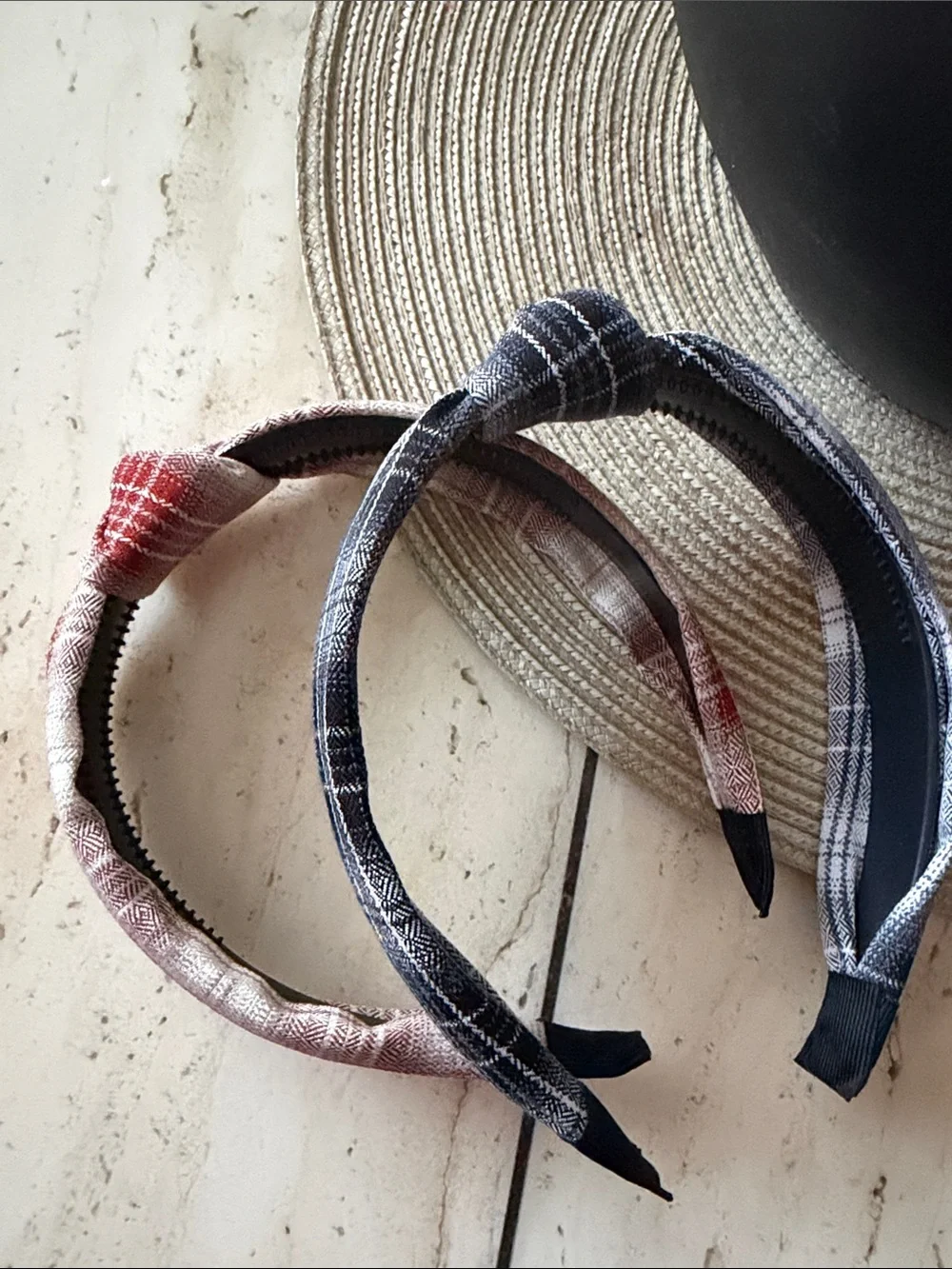 Unbranded Kids Knot Headband Set - Red Plaid & Black Plaid Fabric w/Plastic Base